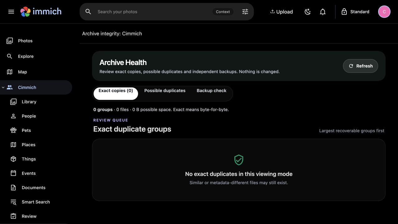 Archive Health with Exact copies, Possible duplicates and Backup check.